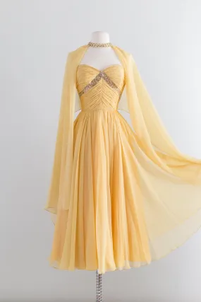 1950's Sunbeam Silk Chiffon Strapless Dress By Frank Starr / Waist 24"