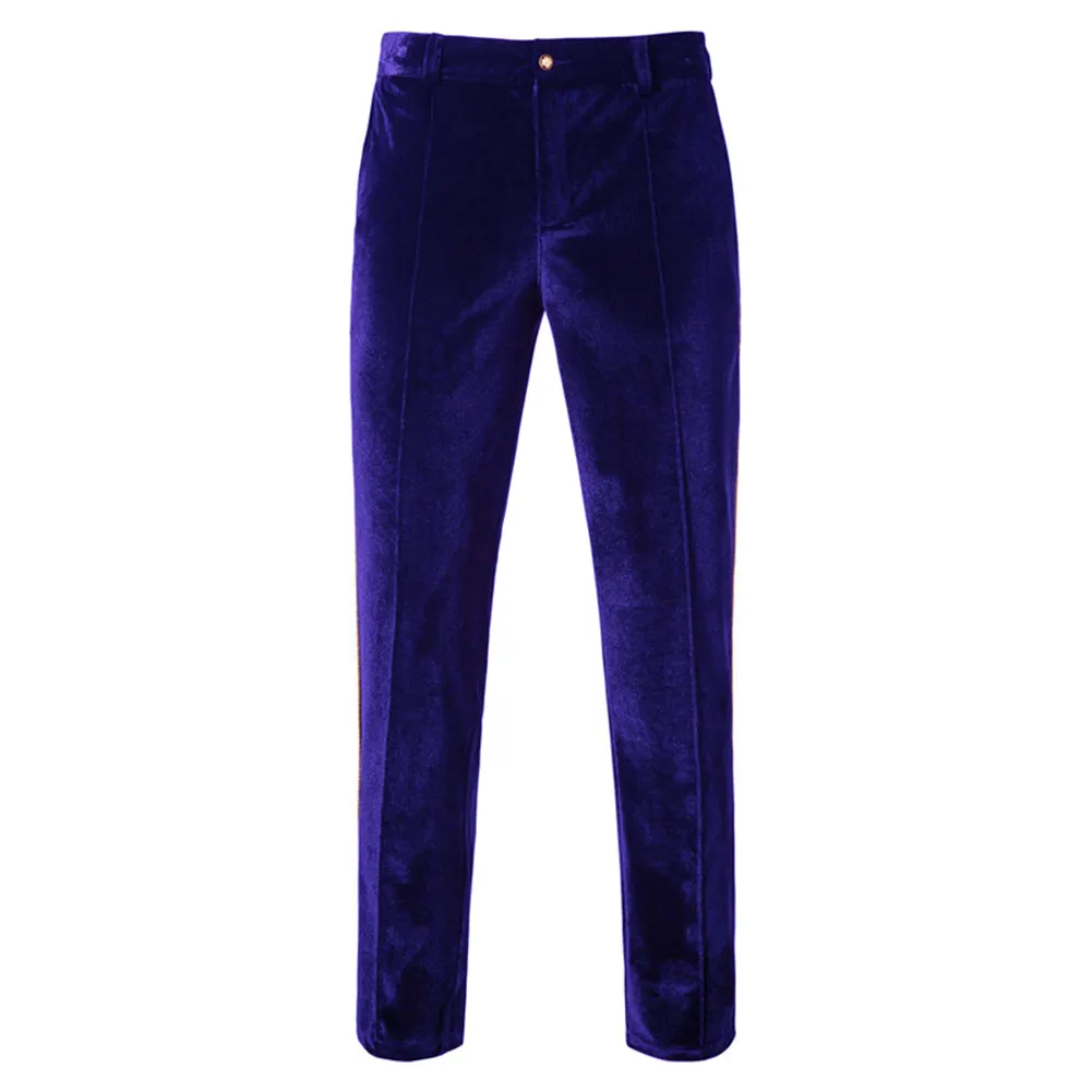 2-Piece Velvet Trimmed Solid Double-Breasted Dress Suit Blue