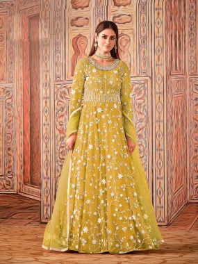 Abaya Style Yellow Thread Floor Length Anarkali Suit