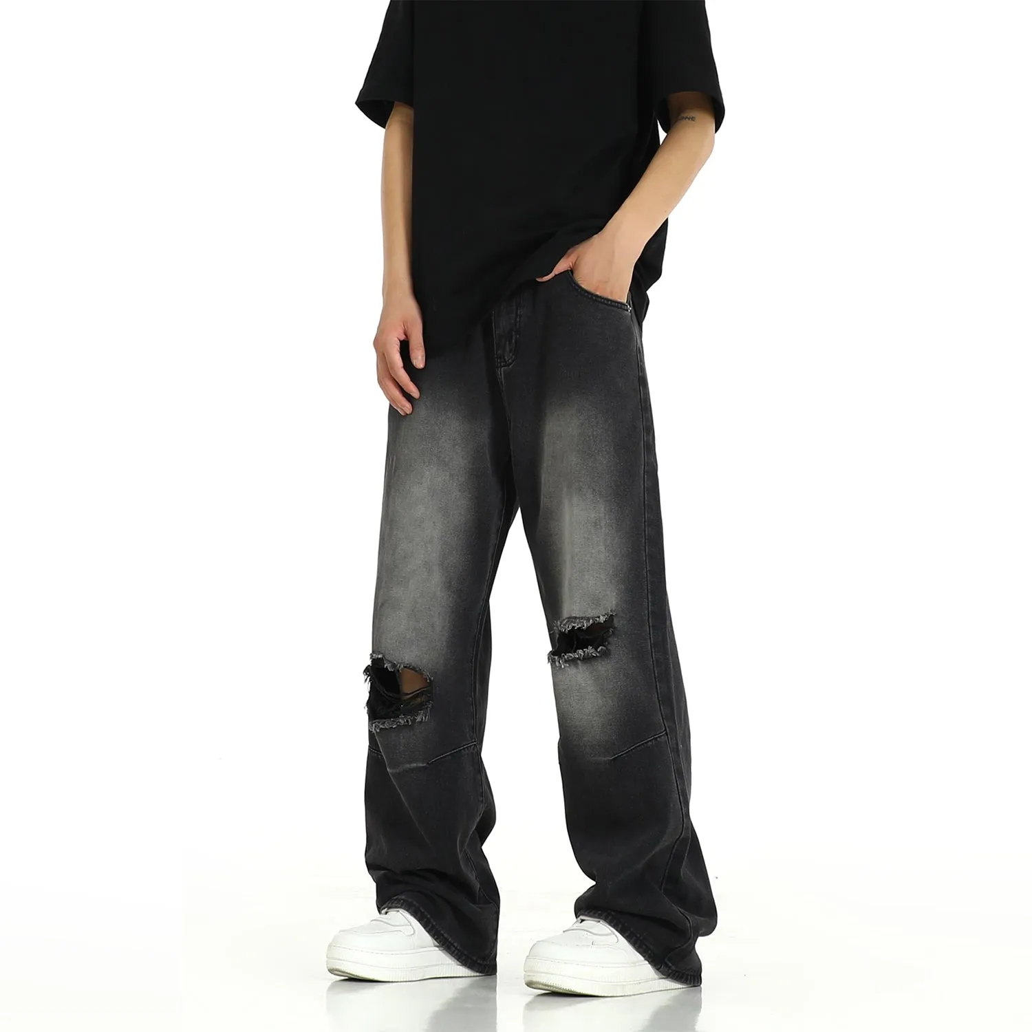 Acid Washed Ripped Knee Jeans