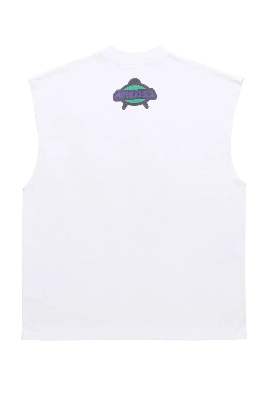 Alien print tank top surfer vest retro UFO sleeveless tshirt