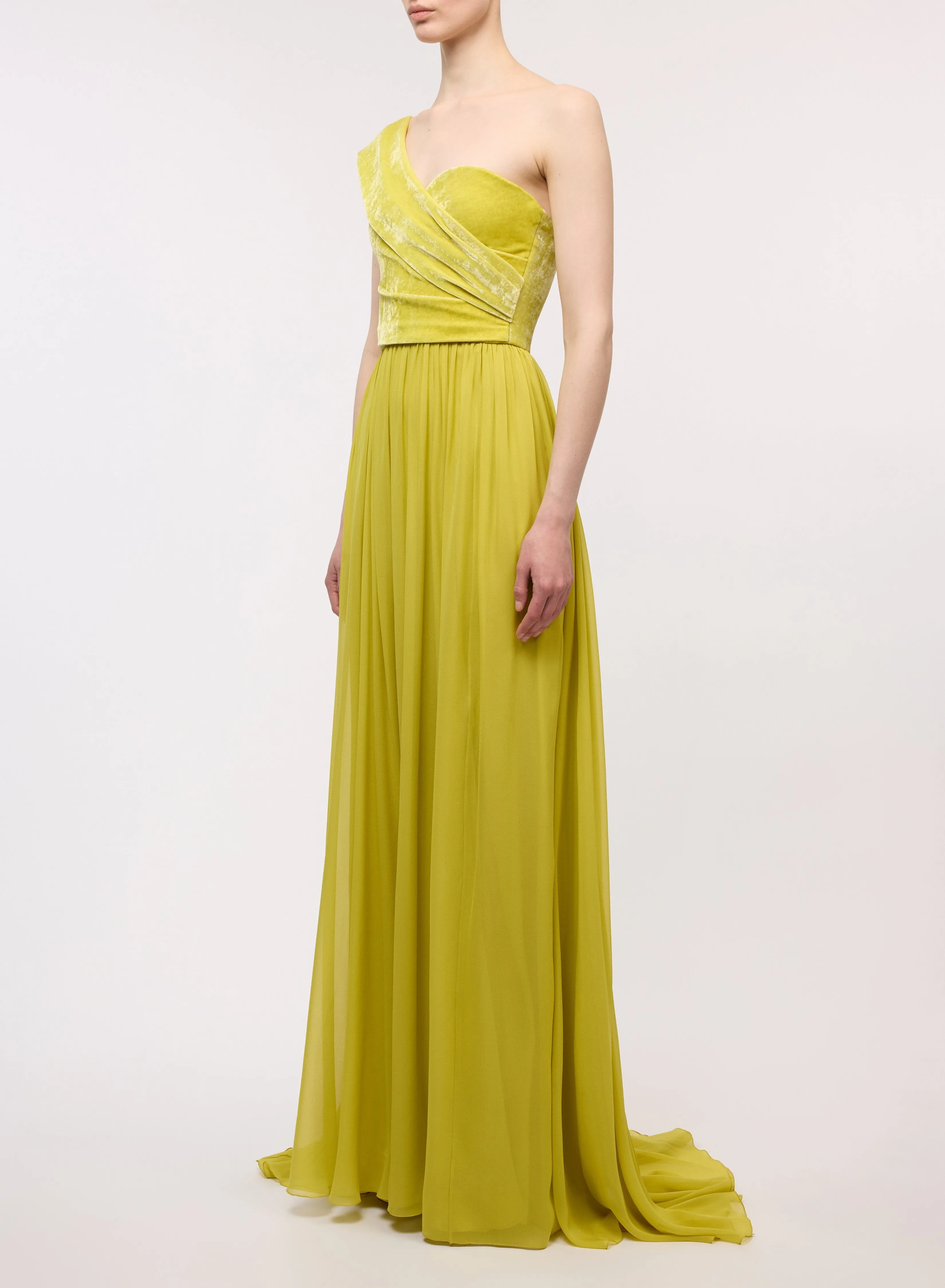 Asymmetric Silk and Velvet Dress