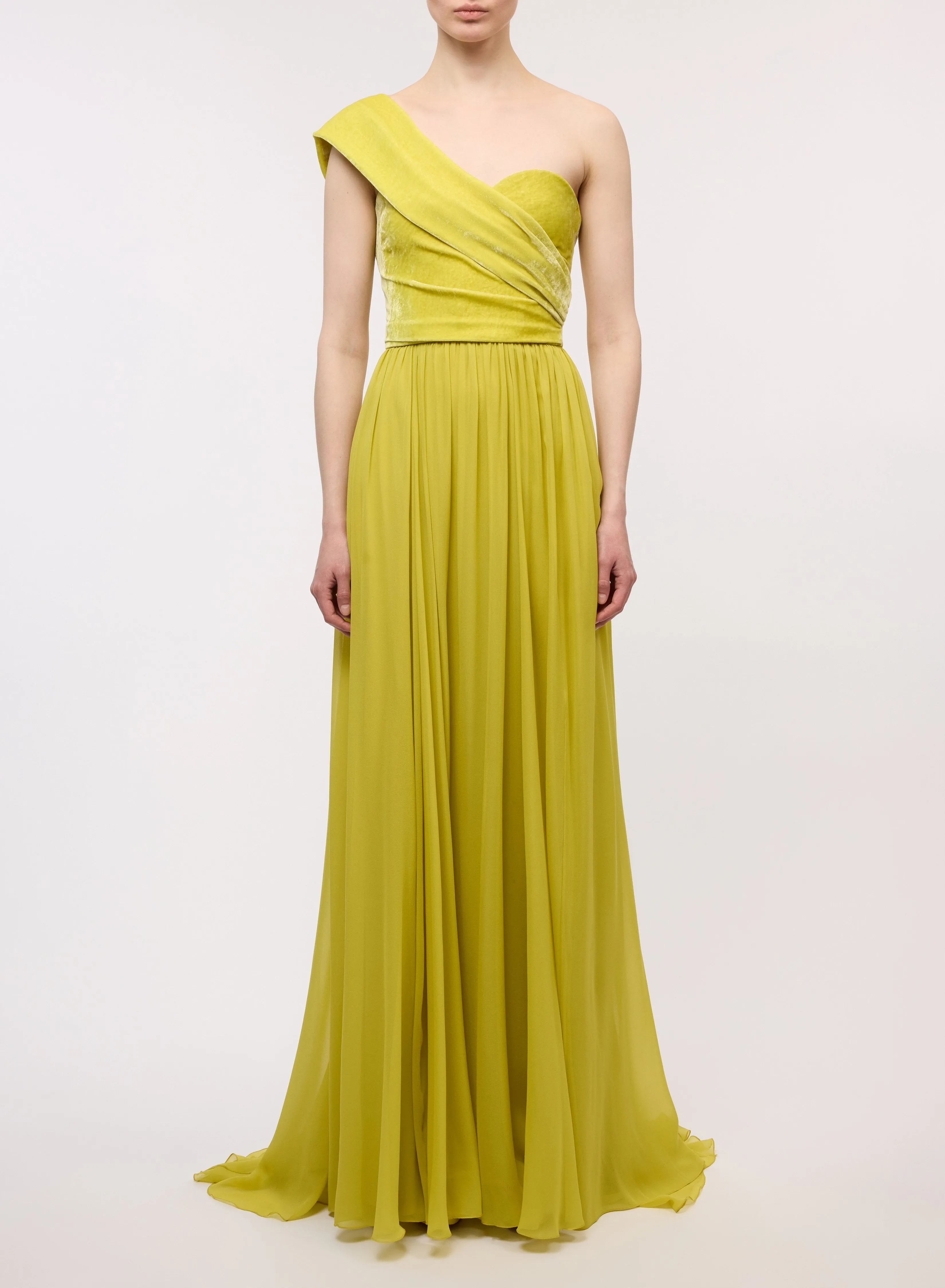 Asymmetric Silk and Velvet Dress