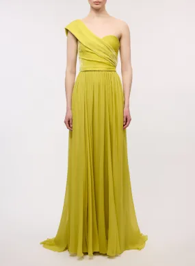 Asymmetric Silk and Velvet Dress