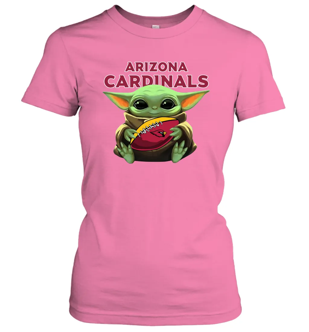 Baby Yoda Loves The Arizona Cardinals Star Wars Baby Yoda Hugs Cardinals NFL Womens T-Shirt