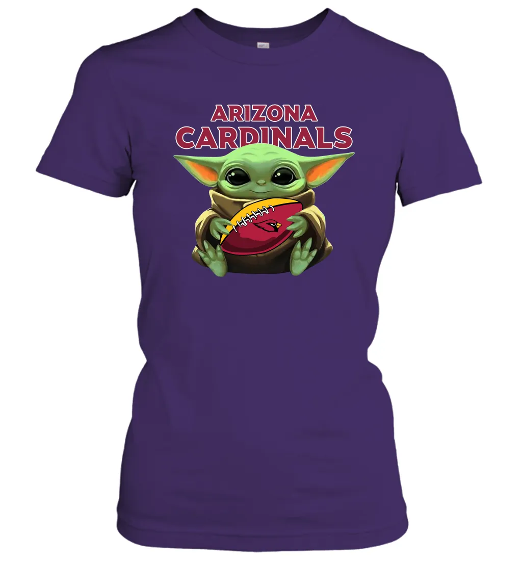 Baby Yoda Loves The Arizona Cardinals Star Wars Baby Yoda Hugs Cardinals NFL Womens T-Shirt