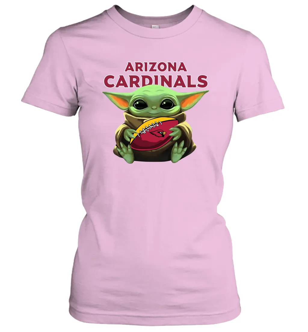 Baby Yoda Loves The Arizona Cardinals Star Wars Baby Yoda Hugs Cardinals NFL Womens T-Shirt