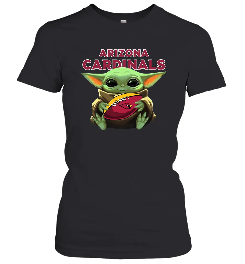 Baby Yoda Loves The Arizona Cardinals Star Wars Baby Yoda Hugs Cardinals NFL Womens T-Shirt