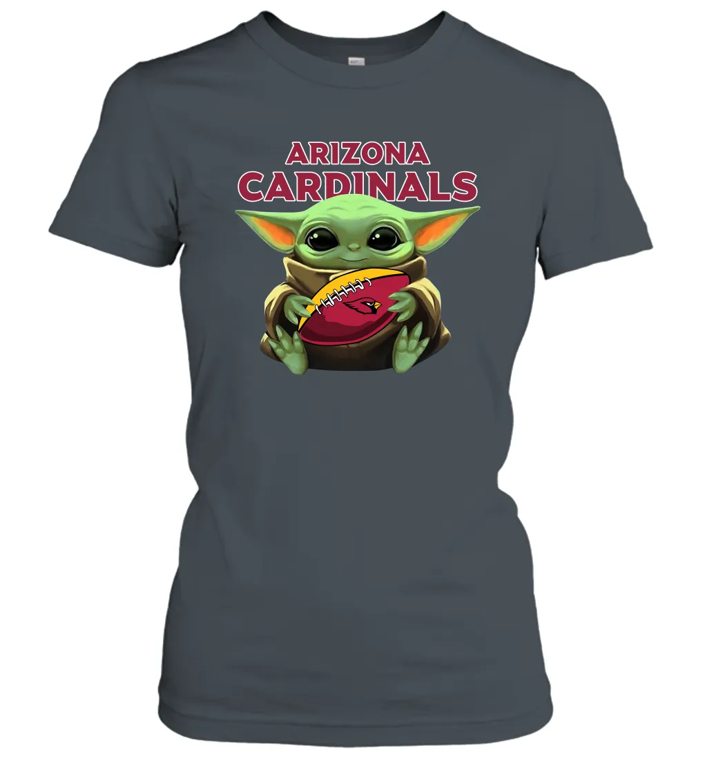 Baby Yoda Loves The Arizona Cardinals Star Wars Baby Yoda Hugs Cardinals NFL Womens T-Shirt