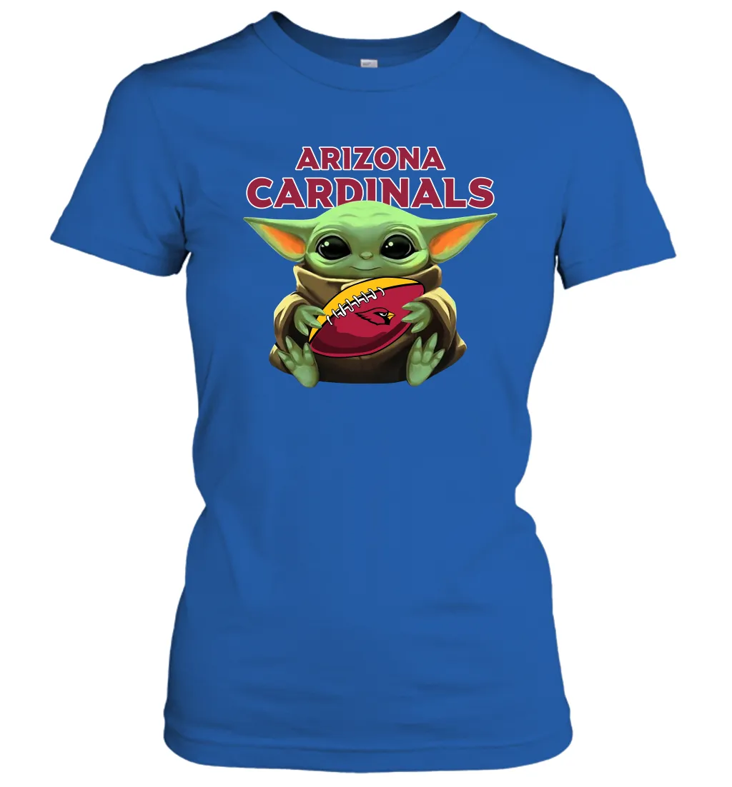 Baby Yoda Loves The Arizona Cardinals Star Wars Baby Yoda Hugs Cardinals NFL Womens T-Shirt