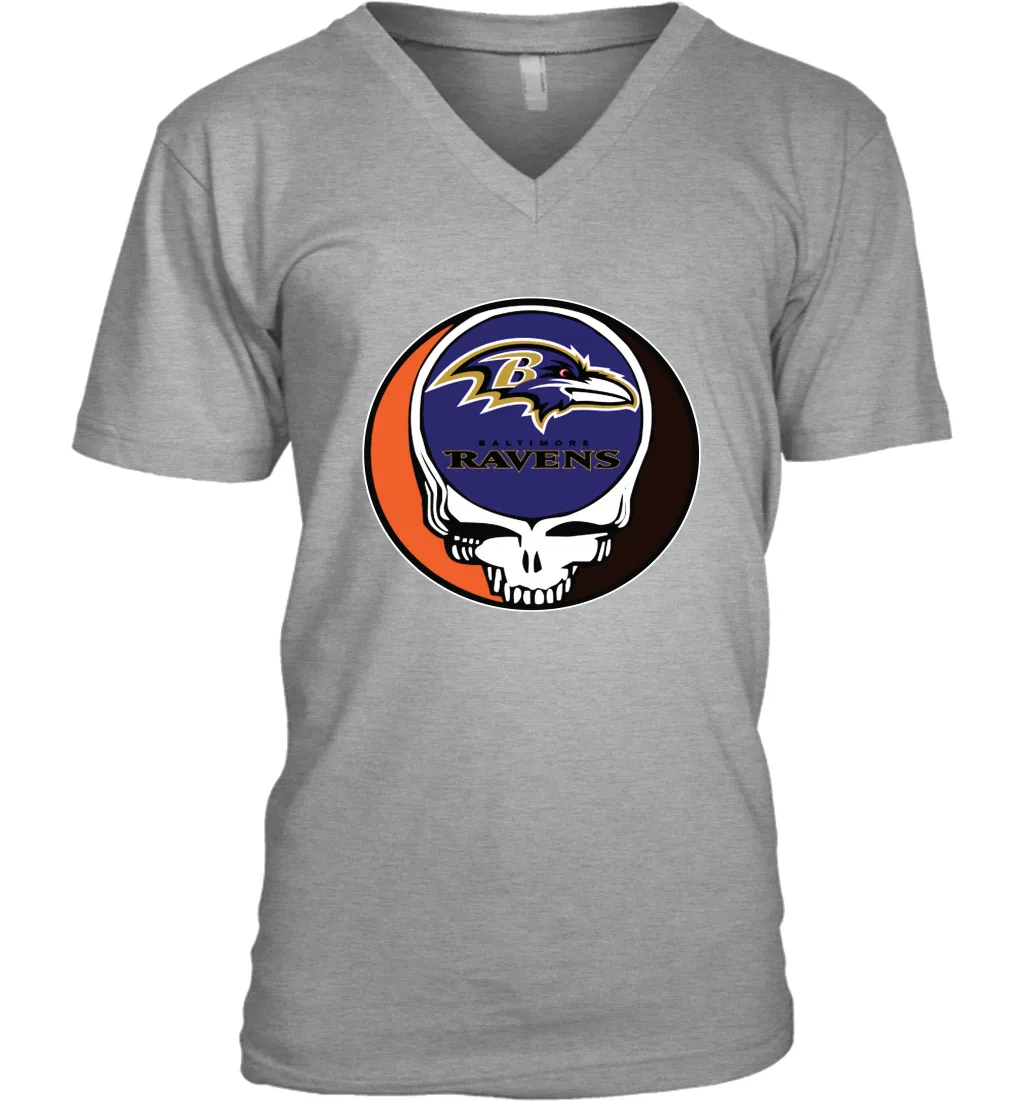 Baltimore Ravens Grateful Dead Steal Your Face NFL Football Mens V-Neck T-Shirt