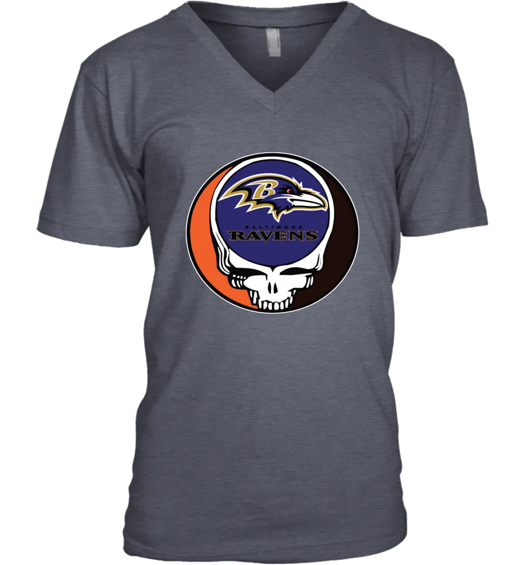 Baltimore Ravens Grateful Dead Steal Your Face NFL Football Mens V-Neck T-Shirt