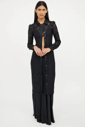 Black Lace Button Dress