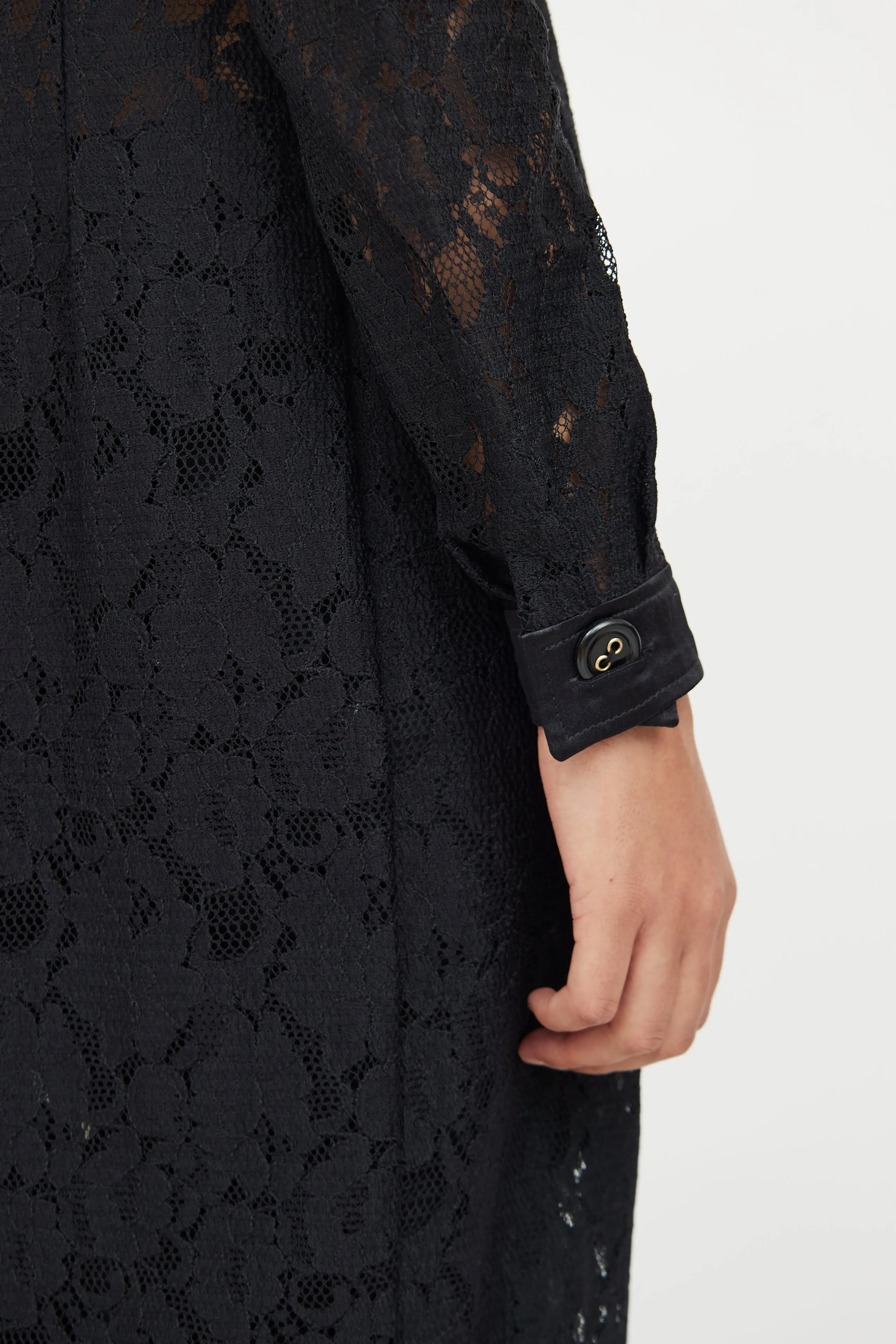 Black Lace Button Dress