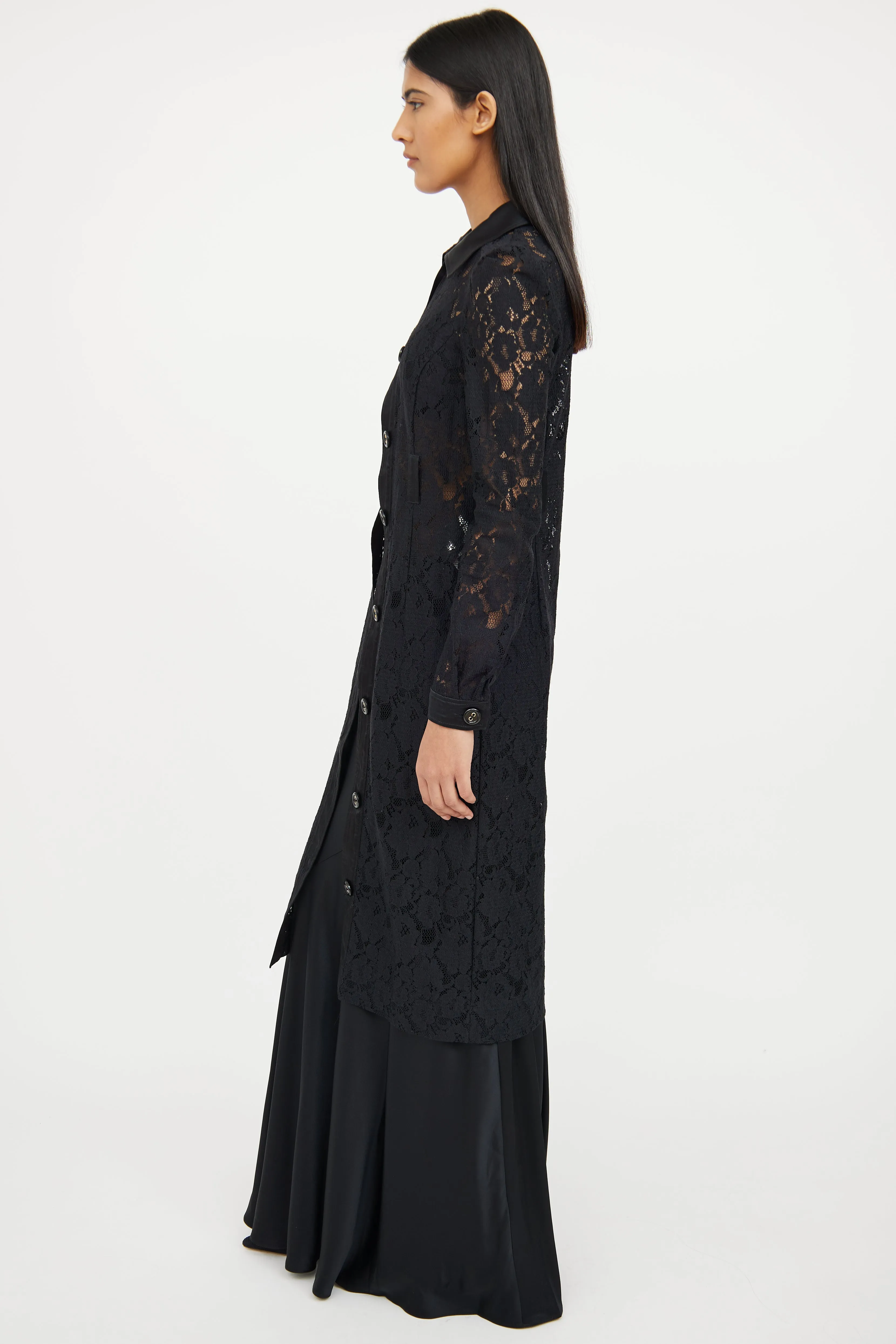 Black Lace Button Dress