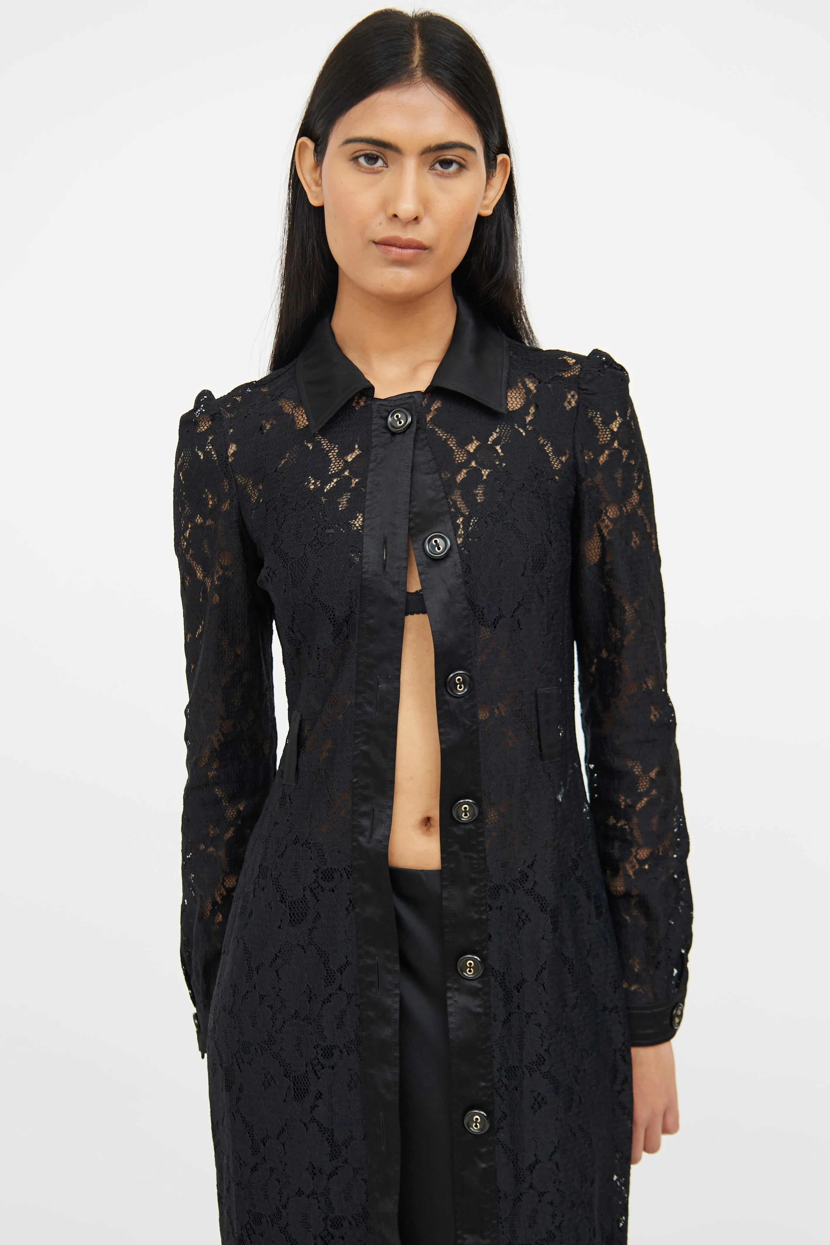 Black Lace Button Dress