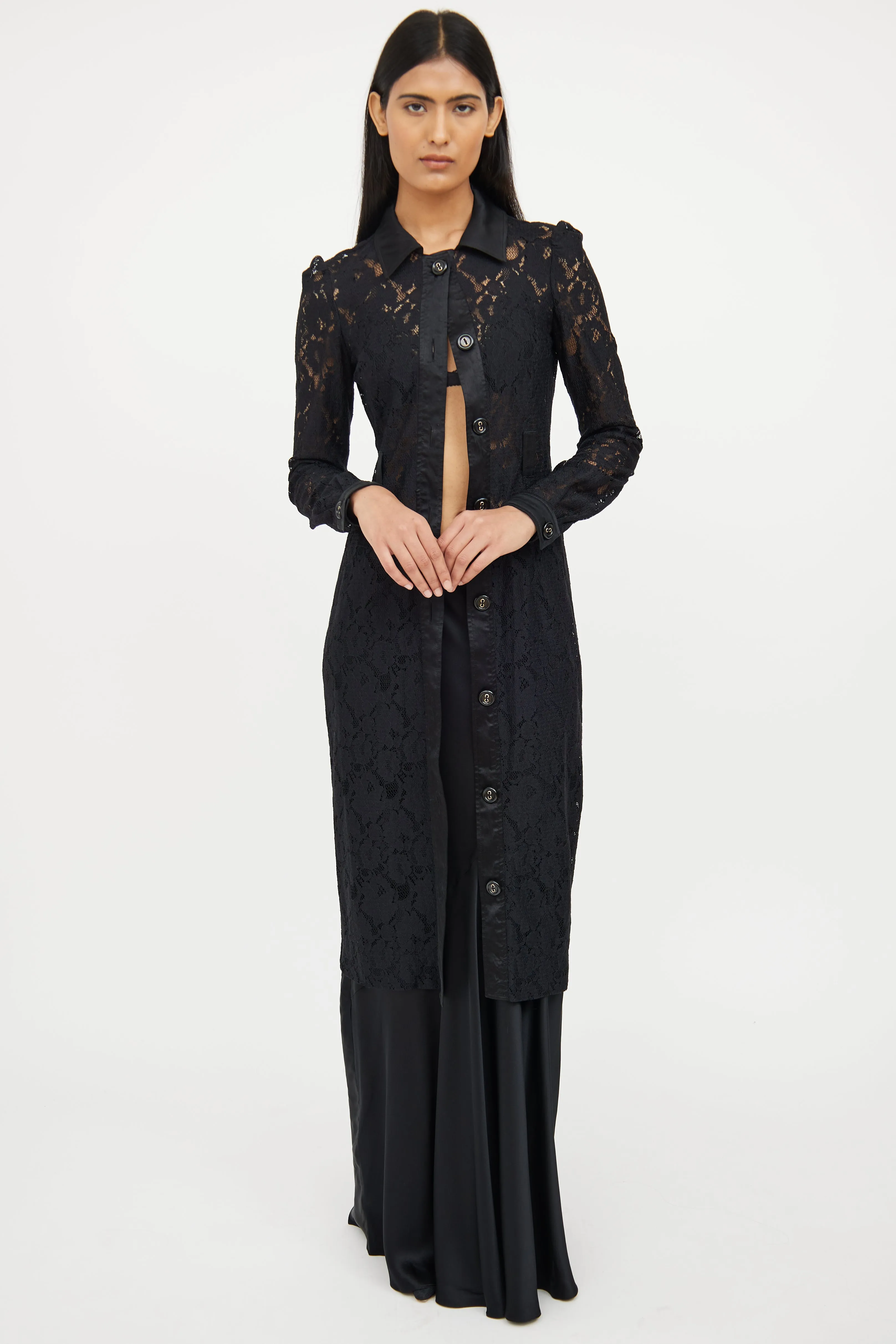 Black Lace Button Dress