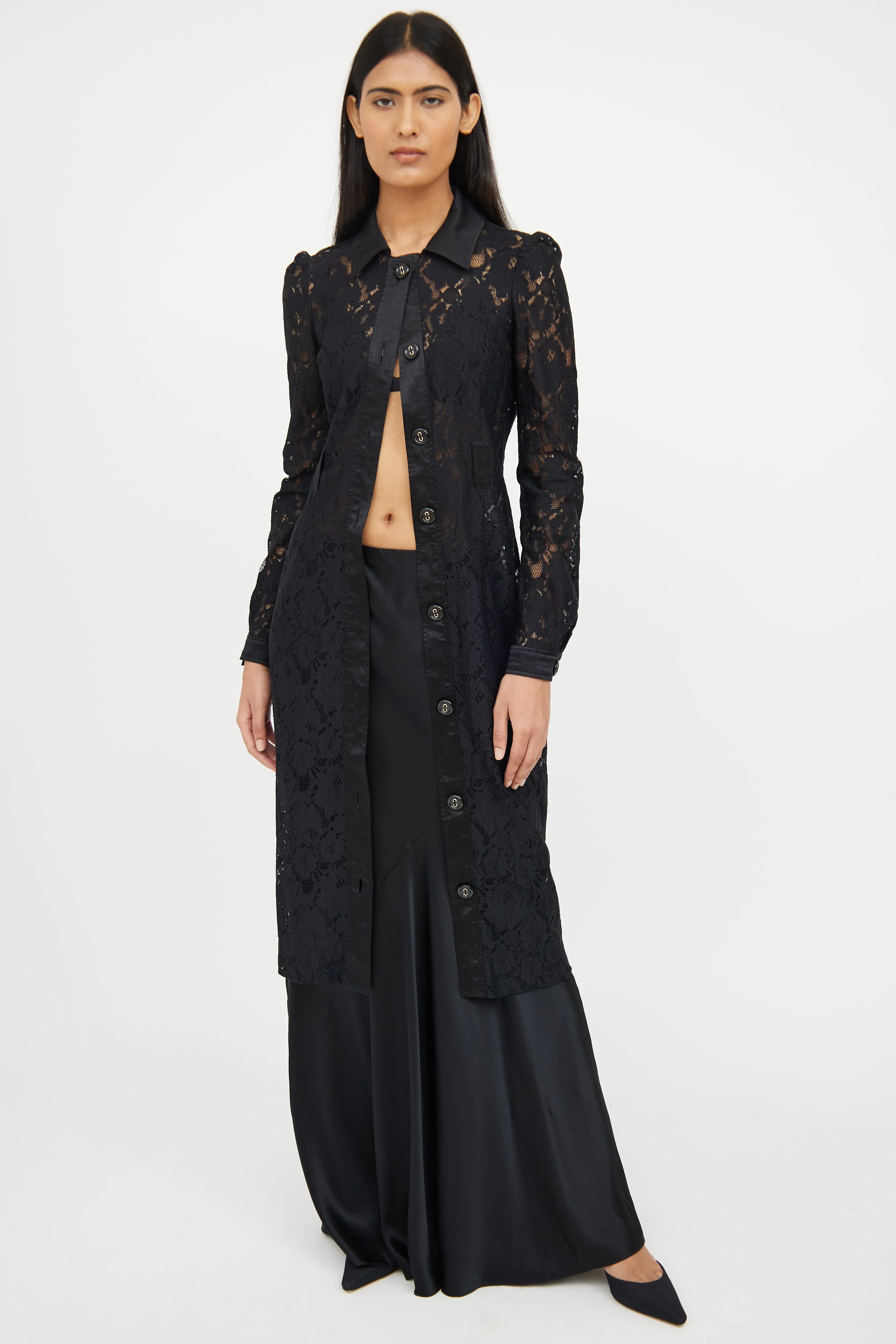 Black Lace Button Dress
