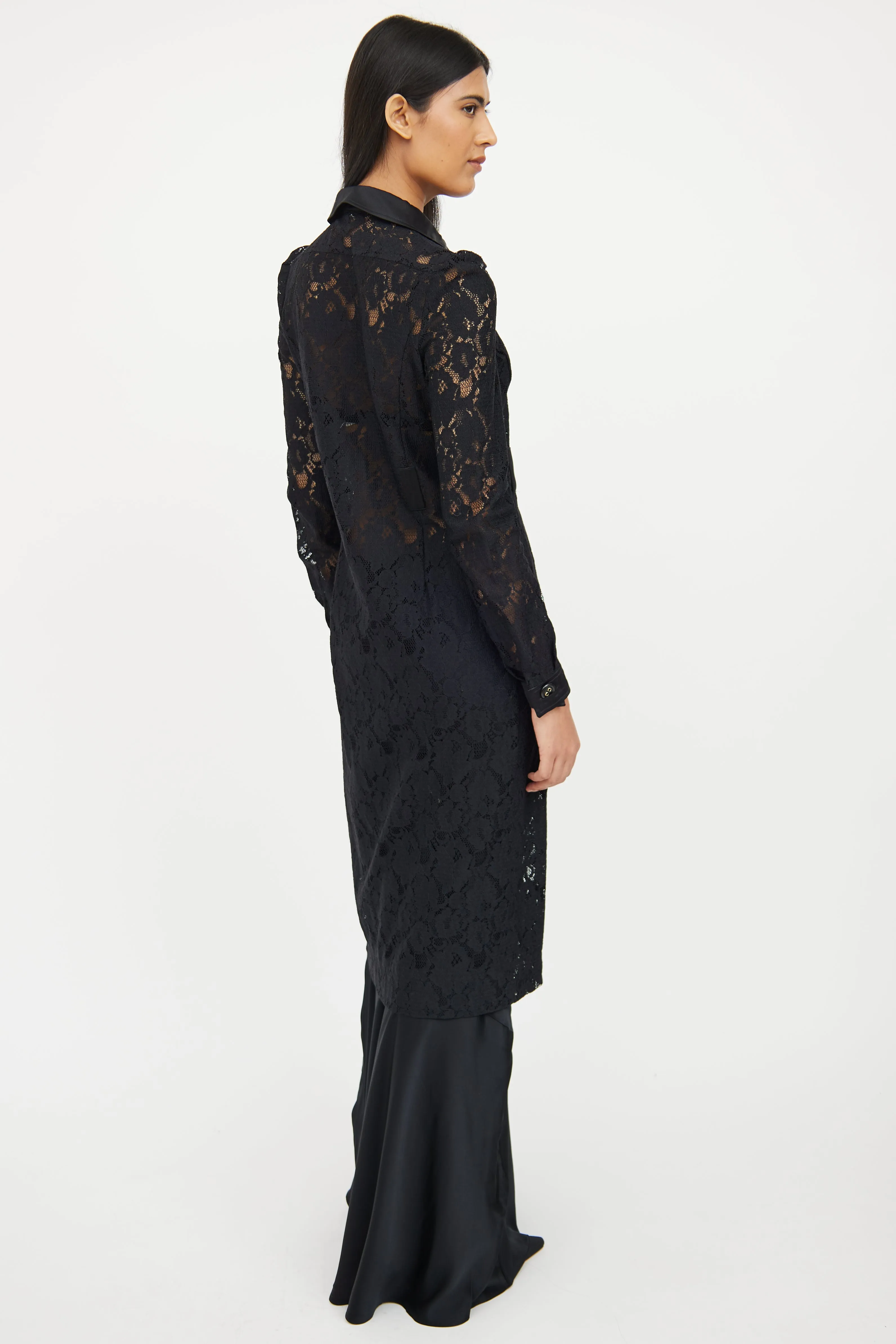 Black Lace Button Dress