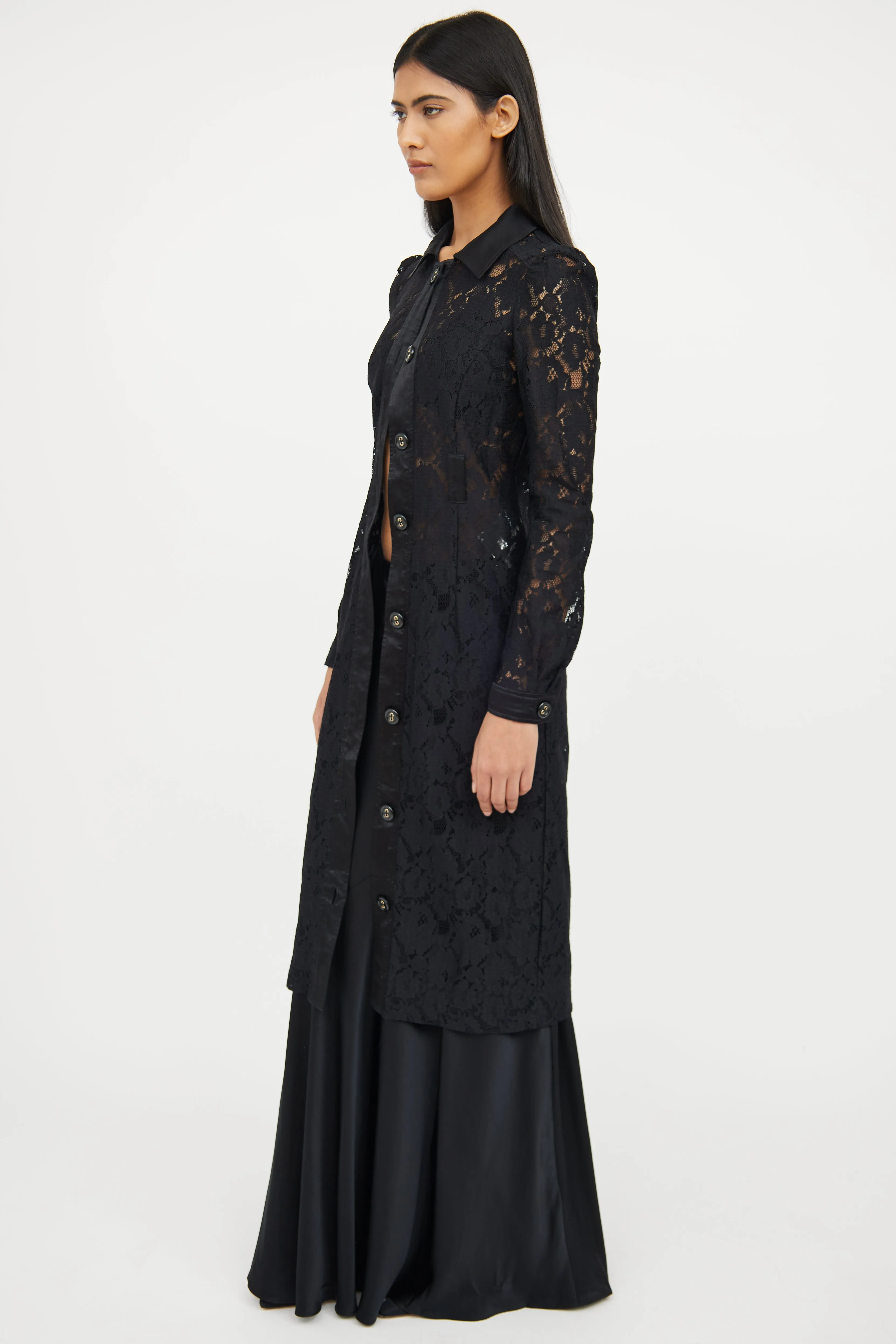 Black Lace Button Dress