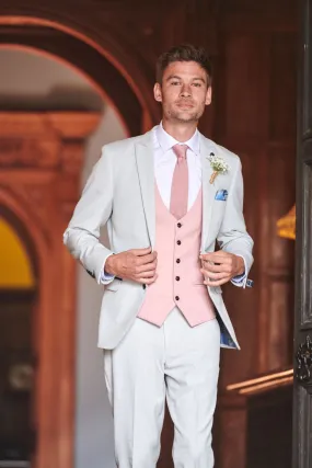 BROMLEY - Stone Check Suit with Kelvin Pink Waistcoat