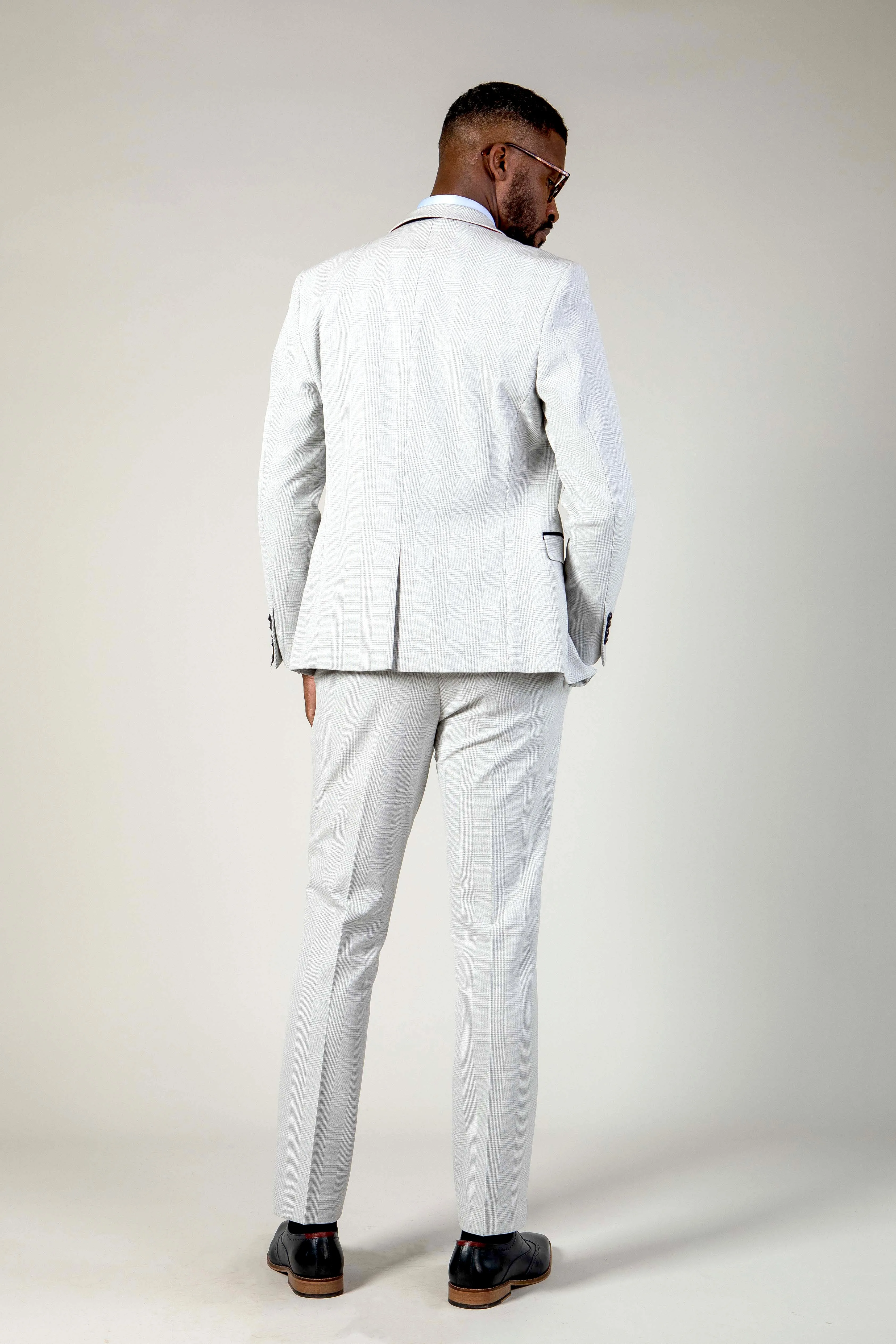 BROMLEY - Stone Check Suit with Kelvin Pink Waistcoat