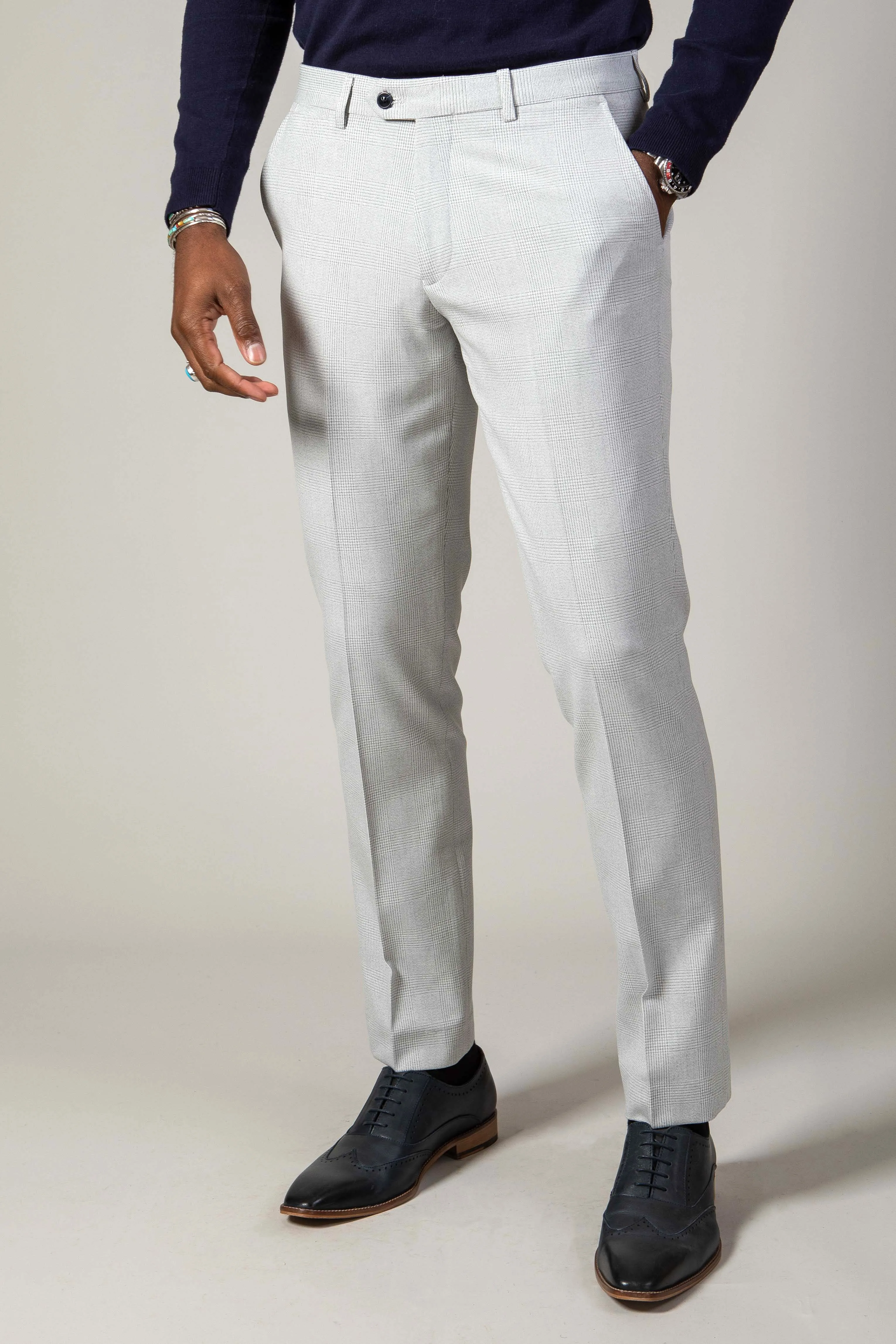 BROMLEY - Stone Check Suit with Kelvin Pink Waistcoat