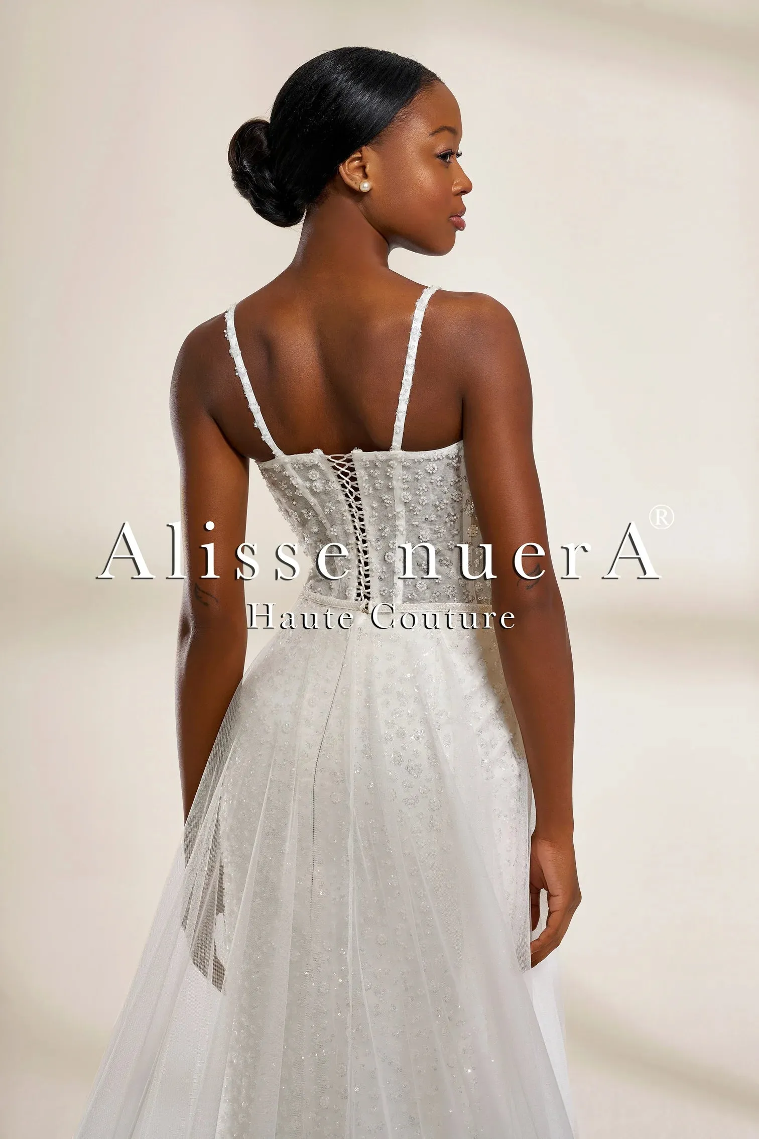 Convertible Polka Dot Lace Mermaid and A Line Wedding Dress with Sheer Overskirt