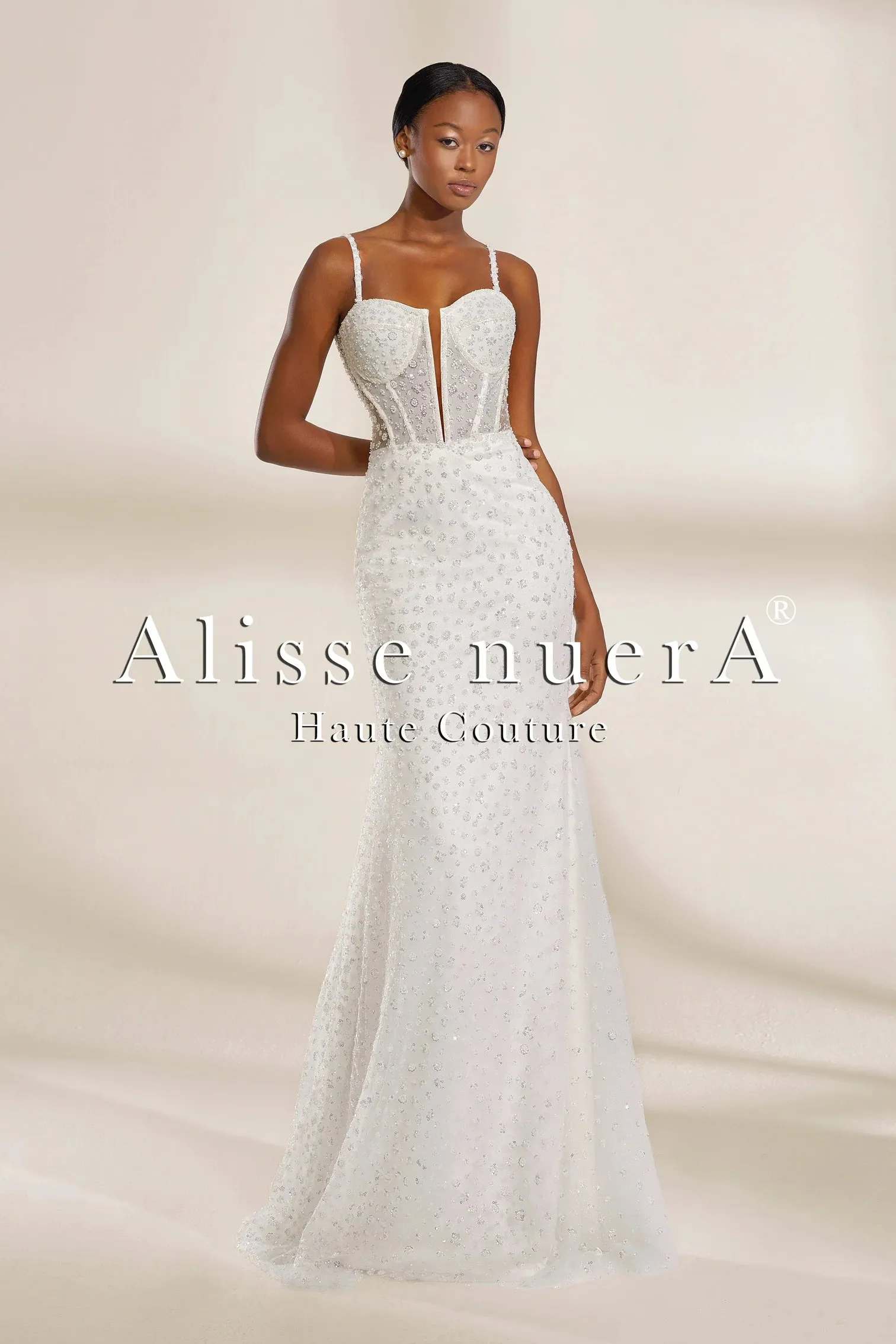 Convertible Polka Dot Lace Mermaid and A Line Wedding Dress with Sheer Overskirt