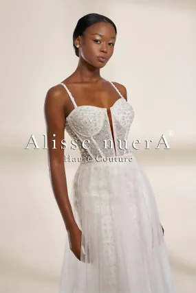 Convertible Polka Dot Lace Mermaid and A Line Wedding Dress with Sheer Overskirt