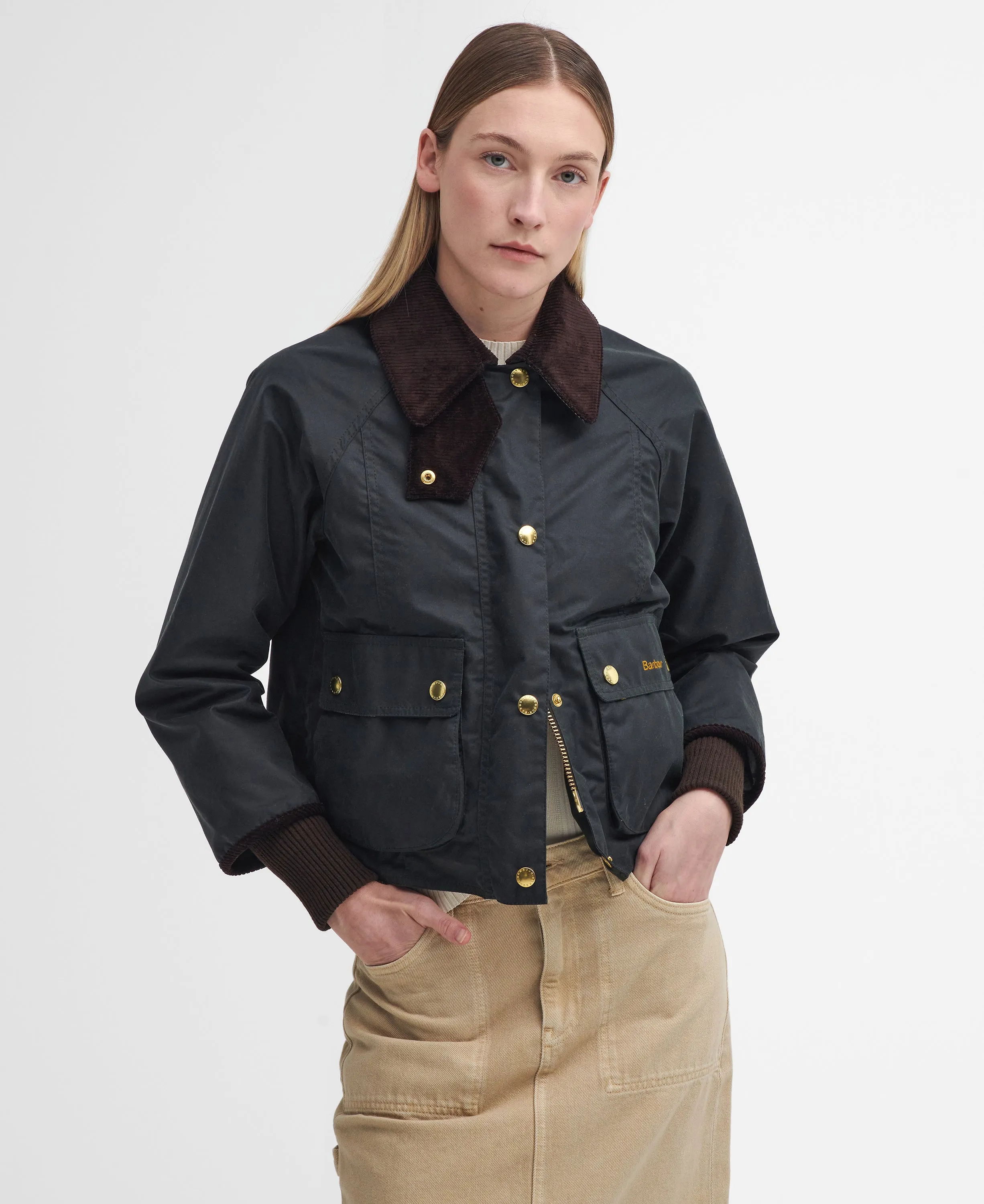 Sage Cropped Beadnell Waxed Jacket