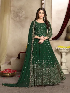 Dark Green Heavy Embroidered Georgette Anarkali Suit