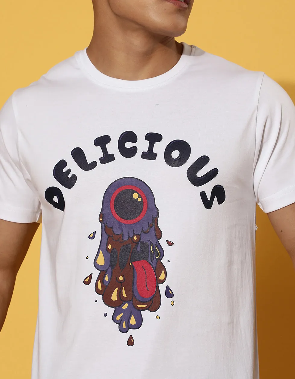 Delicious White Chest Graphic Regular Printed Tshirt