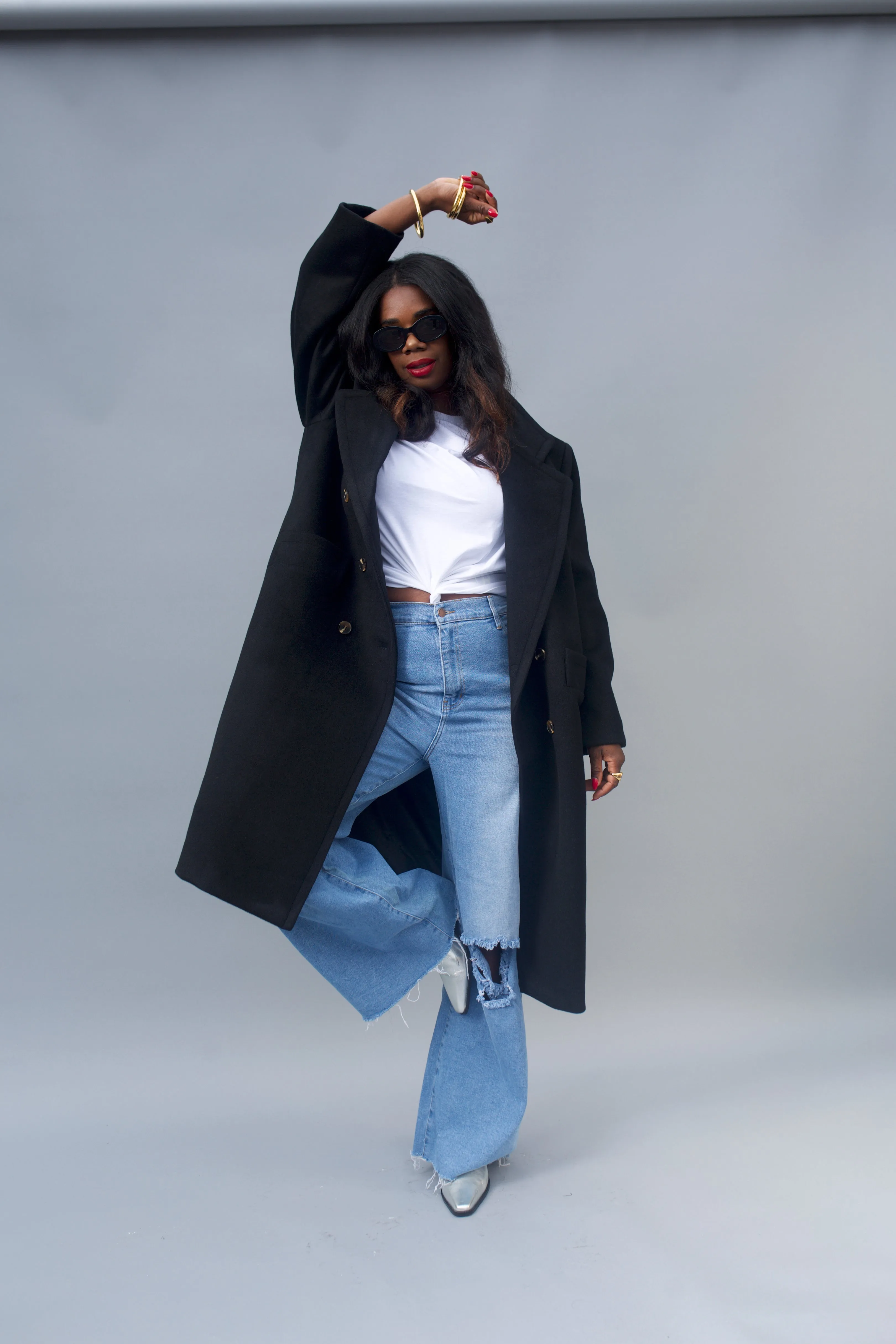 Double Breasted Car Coat - Black