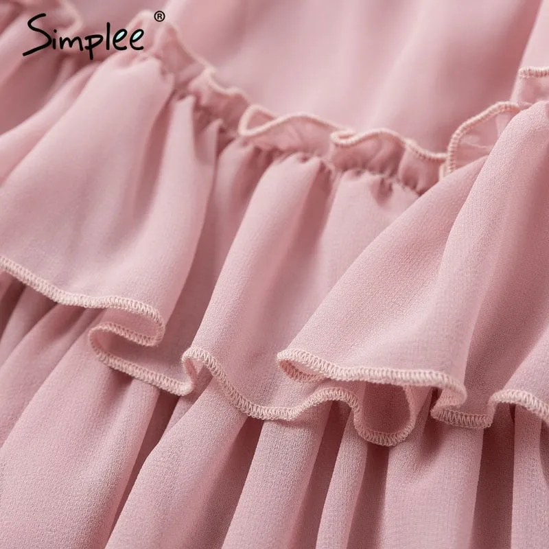 Elegant ruffle off shoulder Spaghetti strap chiffon summer dress