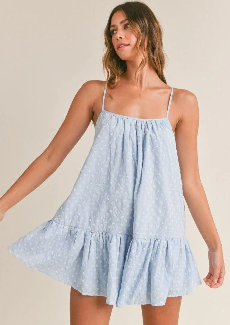 Embroidered Mini Dress Lily in Blue