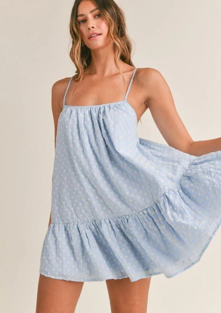 Embroidered Mini Dress Lily in Blue