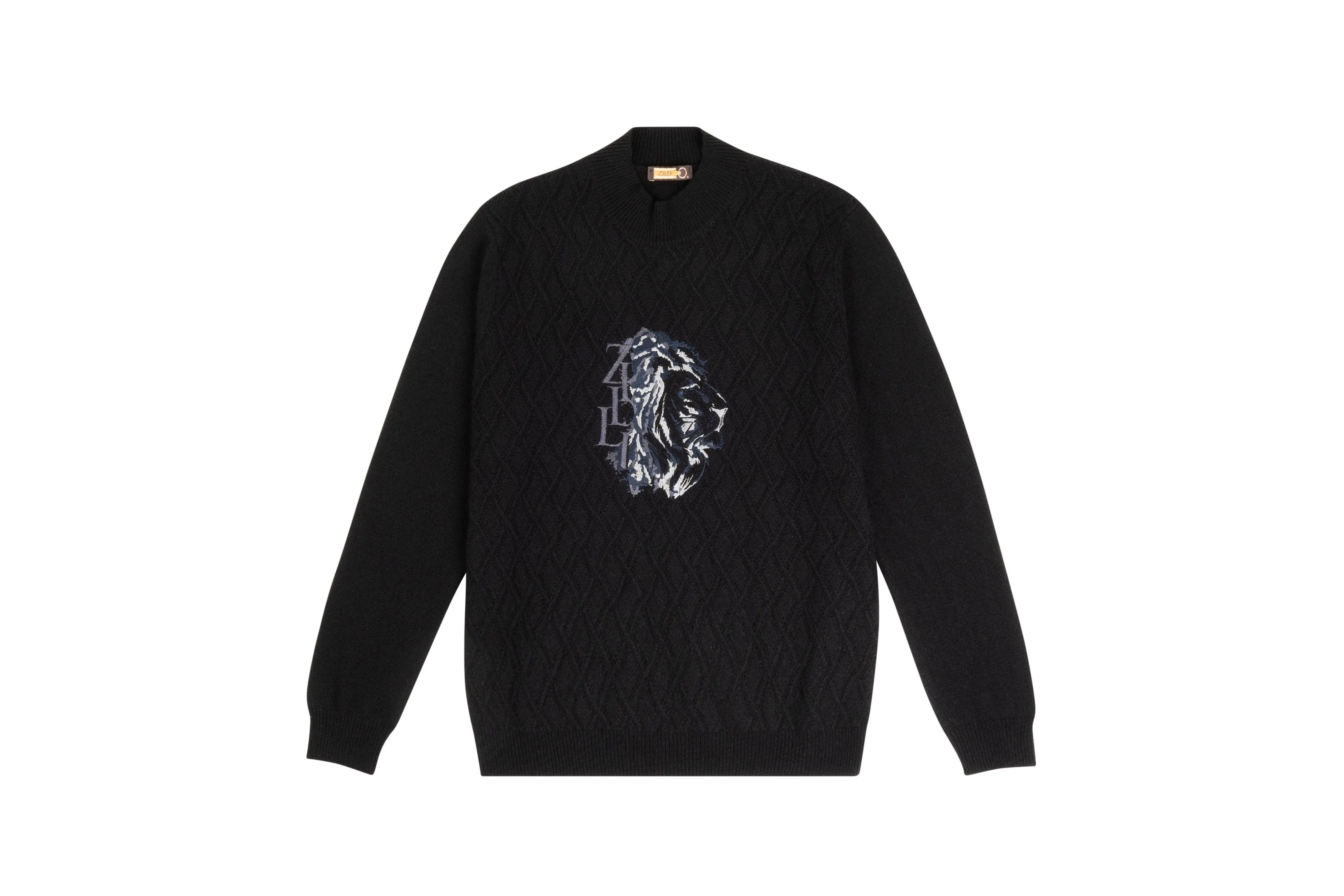 Funnel neck sweater with Lion embroidery