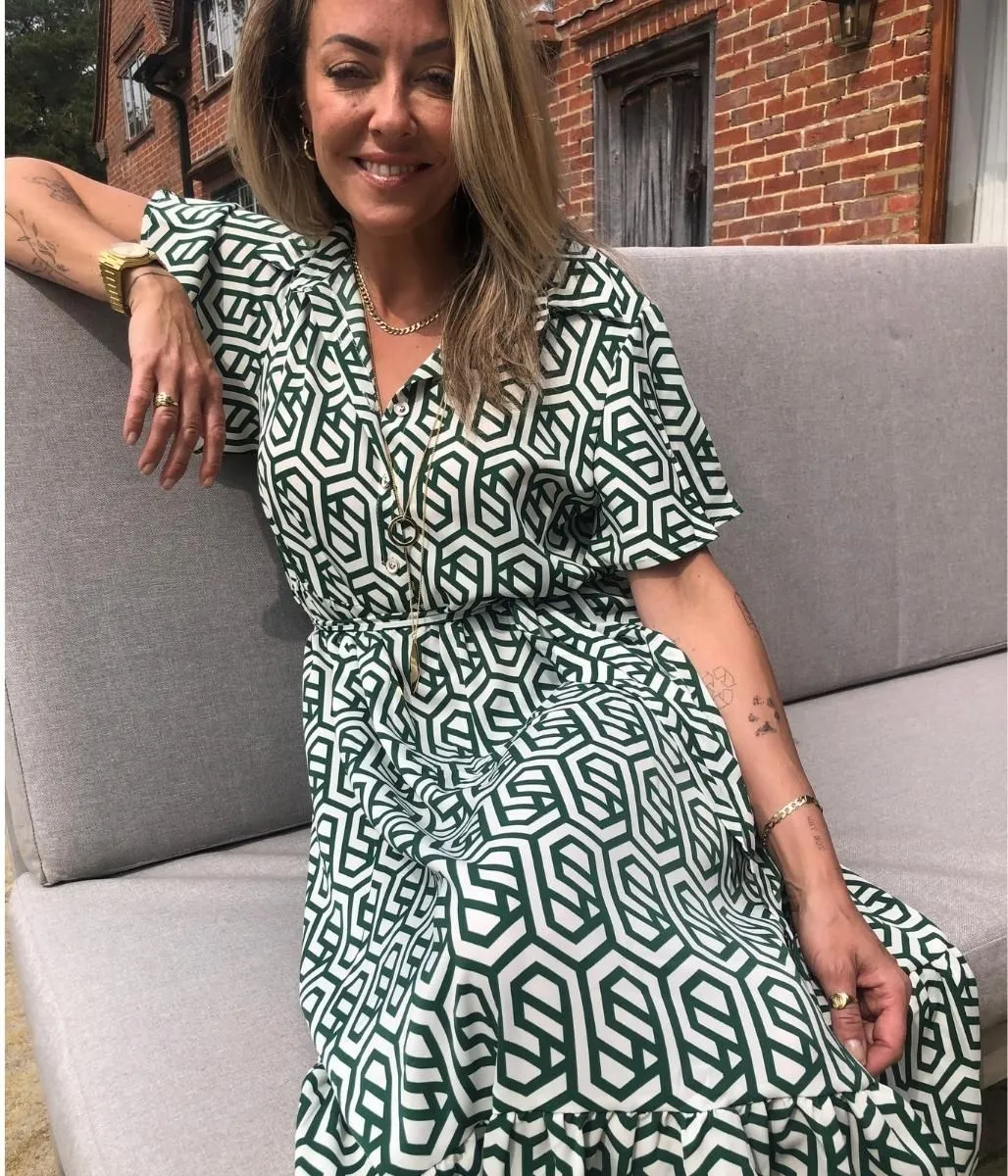 Green Geometric Shirt Dress