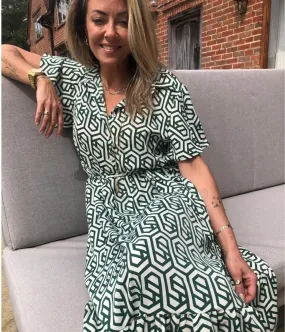 Green Geometric Shirt Dress