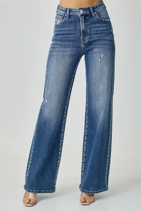 High Rise Wide Leg Jeans w Med Wash w 11" Rise w 32.5" Ins