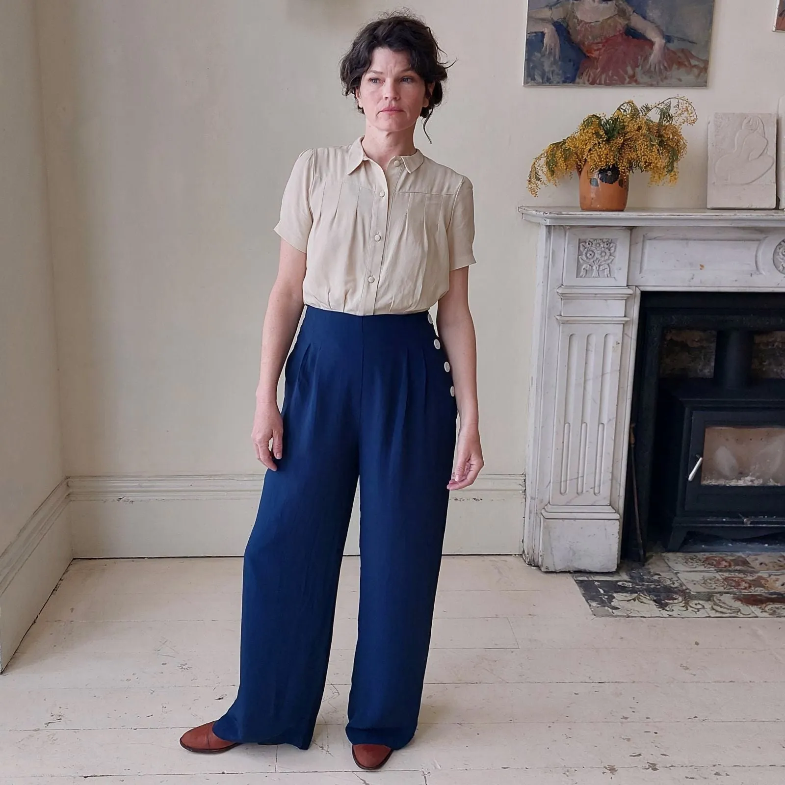 High Waisted Audrey Trousers - Navy