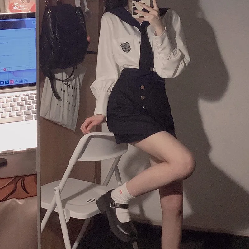 Korean Sailor Uniforms College Style JK Skirt Suit