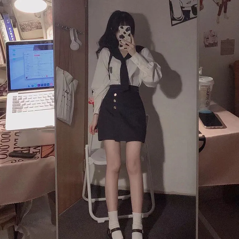Korean Sailor Uniforms College Style JK Skirt Suit