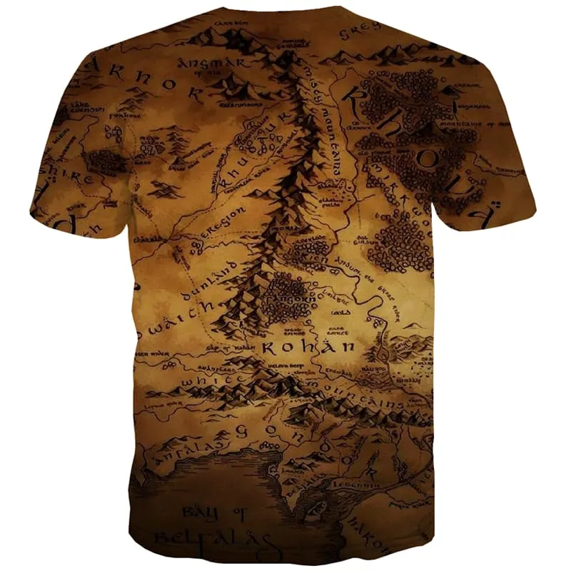 Map T shirts Men Retro T-shirts Graphic Letter Tshirt Anime Short Sleeve Hip hop