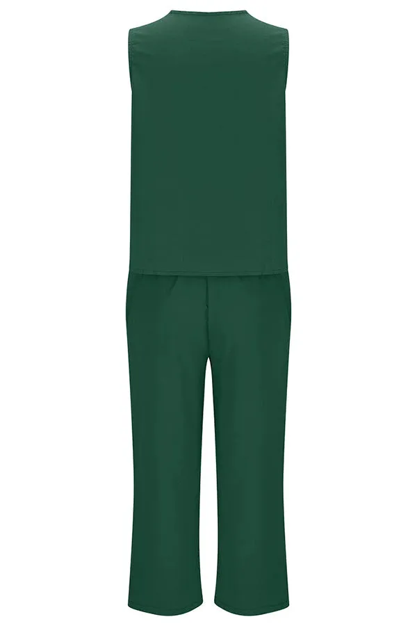Mchoice Women's Summer Outfits Fashion V-neck Solid Color Sleeveless Tops and Loose Pocket Pants Suit