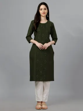 Mehendi Heavy Cotton Magic Slub With Casual Embroidery Kurti