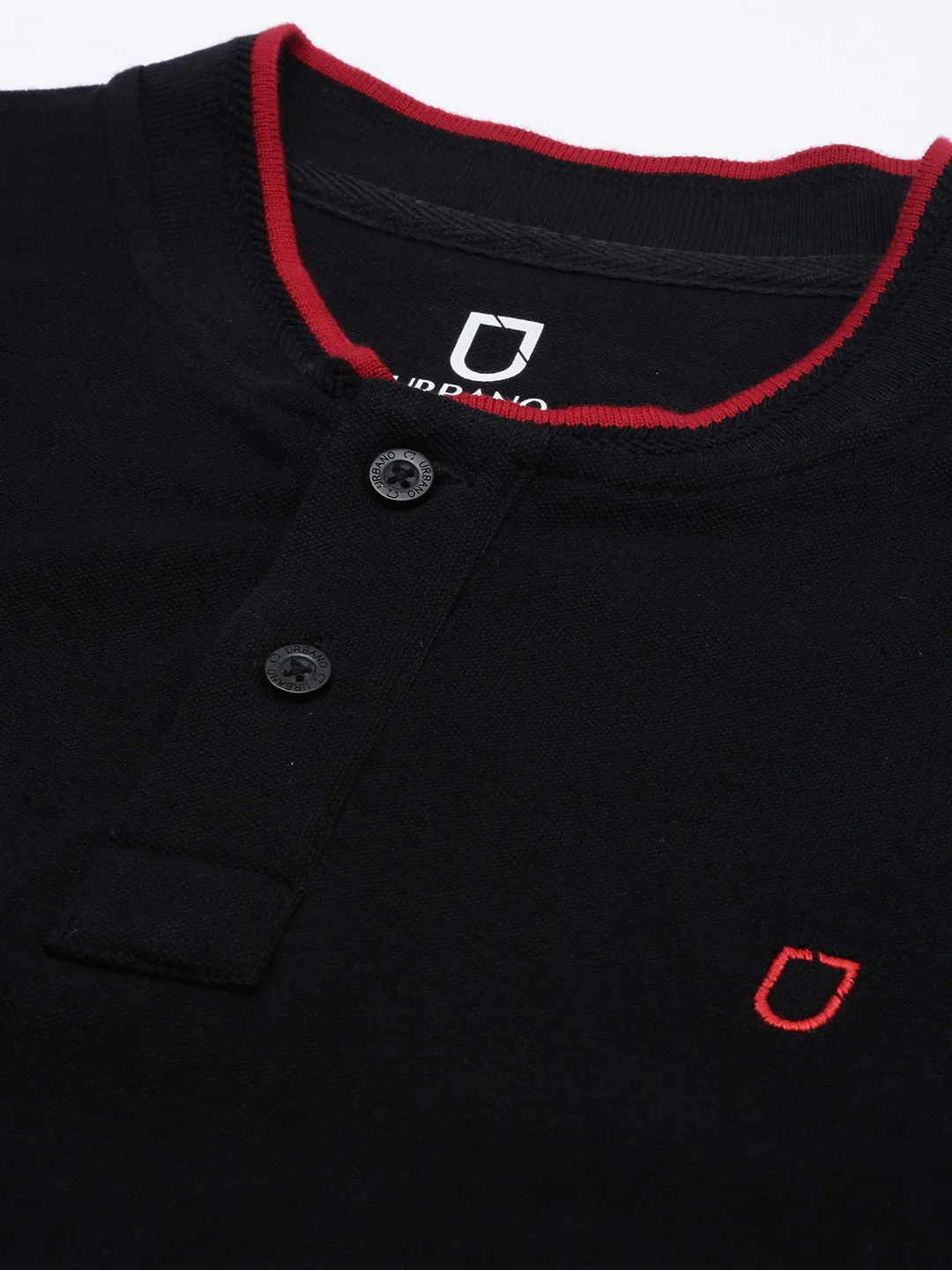 Men's Black Solid Mandarin Collar Slim Fit Cotton Polo T-Shirt