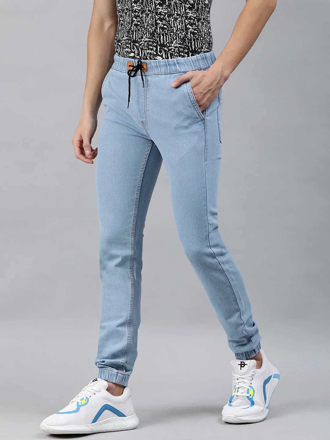 Men's Ice Blue Slim Fit Washed Jogger Jeans Stretch