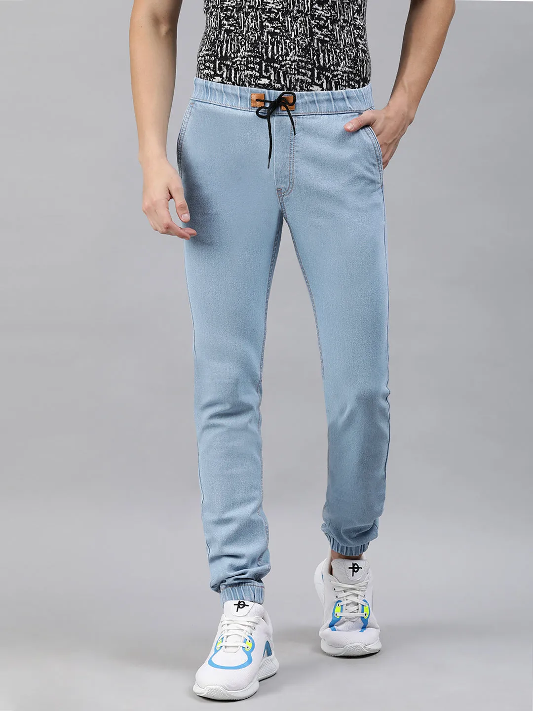 Men's Ice Blue Slim Fit Washed Jogger Jeans Stretch